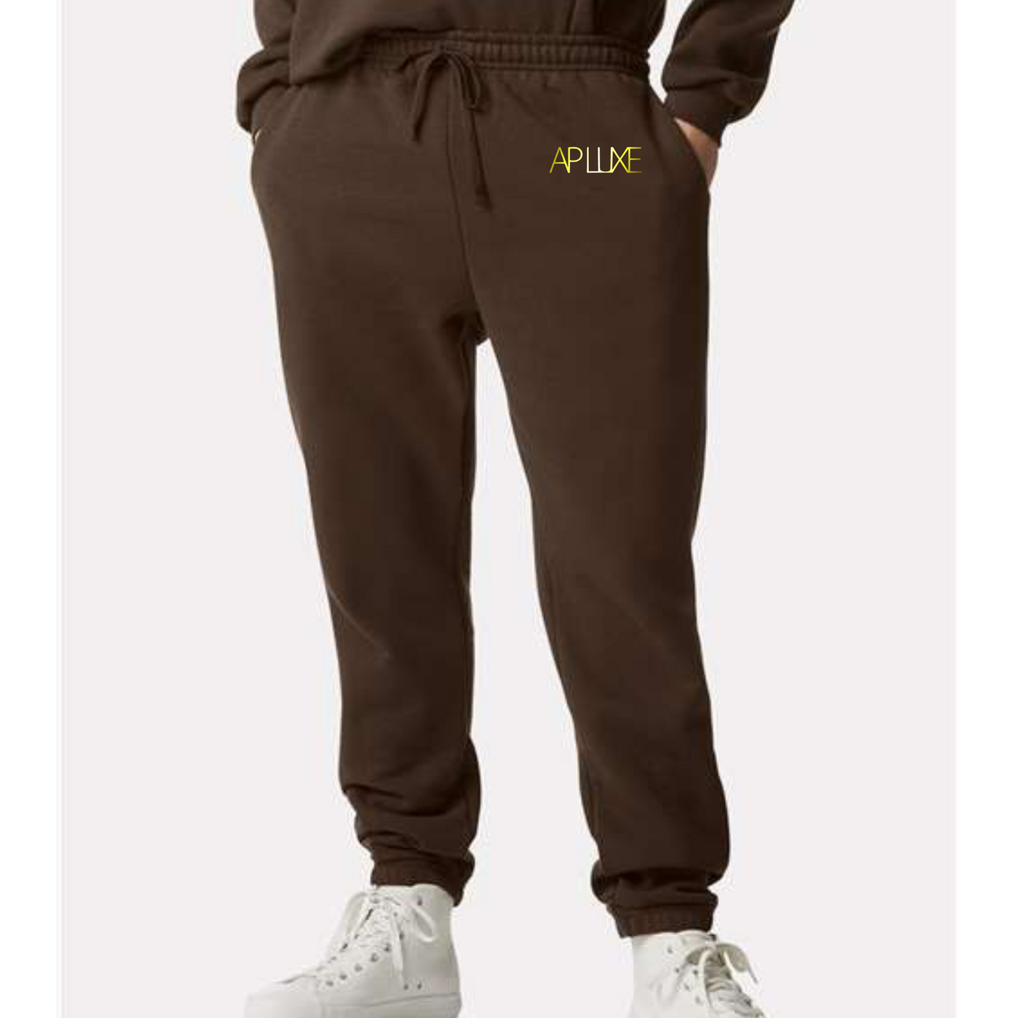๐ค AP LUXE Classic Joggers โ Metallic Gold Text Logo