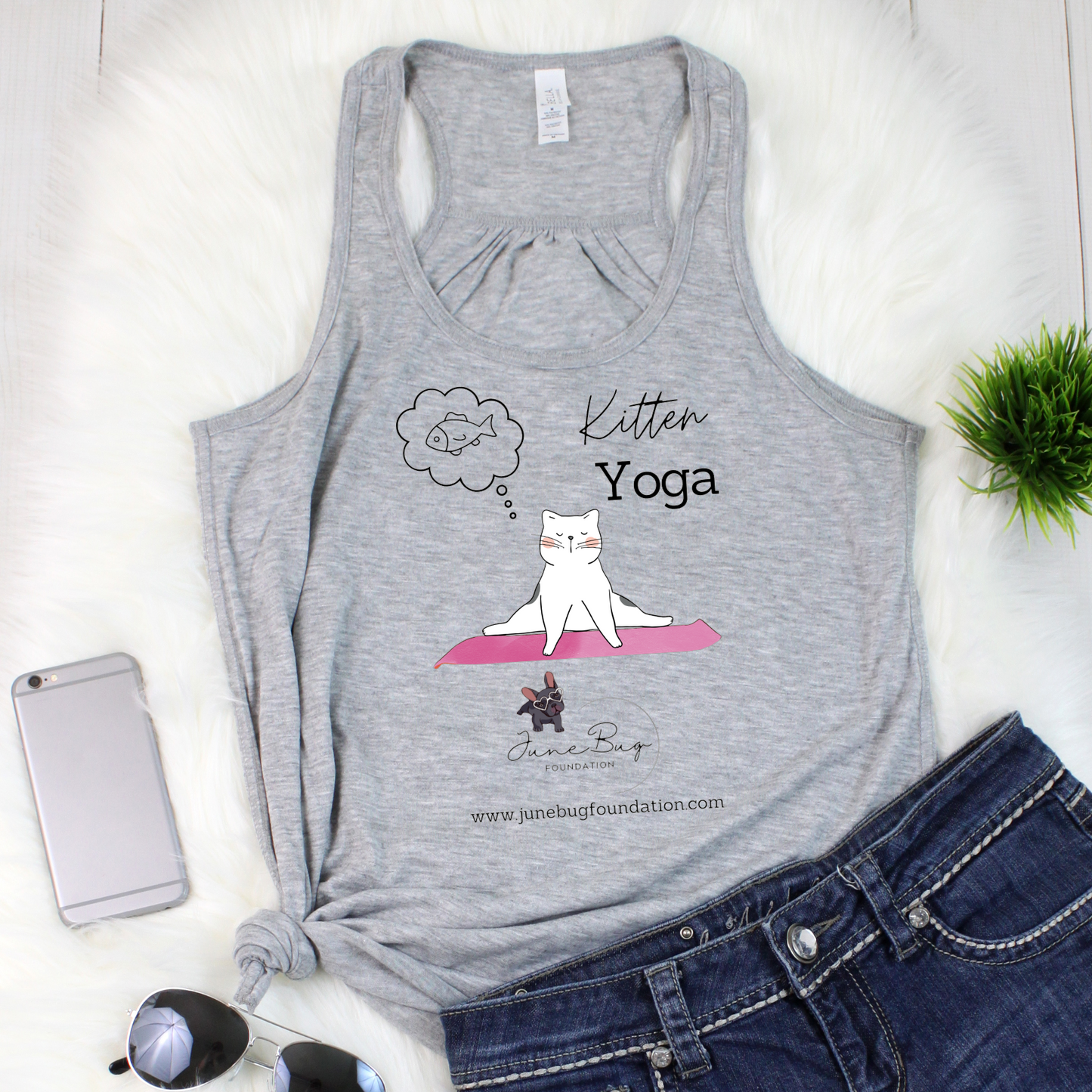 June Bug Kitten Yoga TANK (Available in many colors) - Ruff Life Rescue Wear