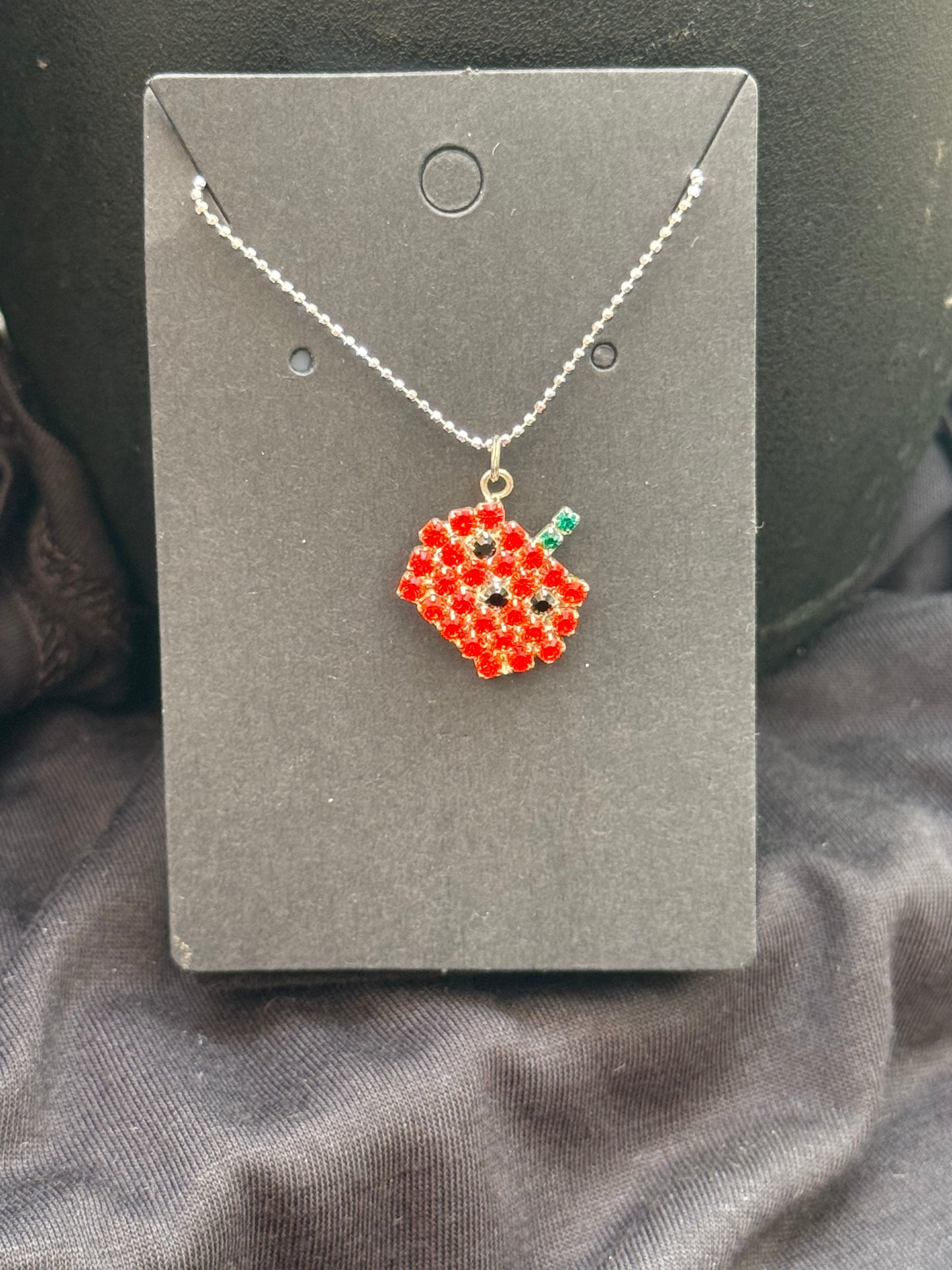 Silver Pumpkin Rhinestone Necklace β Adjustable 16β18" Pendant | Halloween Collection