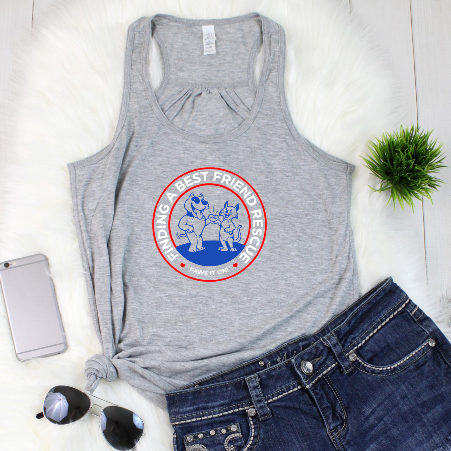 Patriotic Finding a Best Friend Flowy Racerback Tank - Ruff Life Rescue Wear