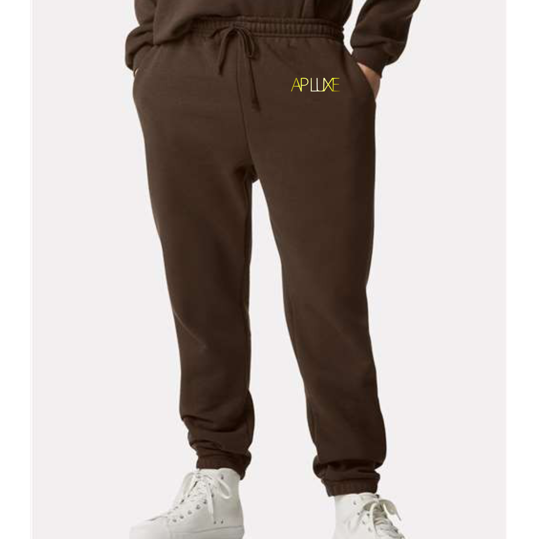 🖤 AP LUXE Classic Joggers – Metallic Gold Text Logo