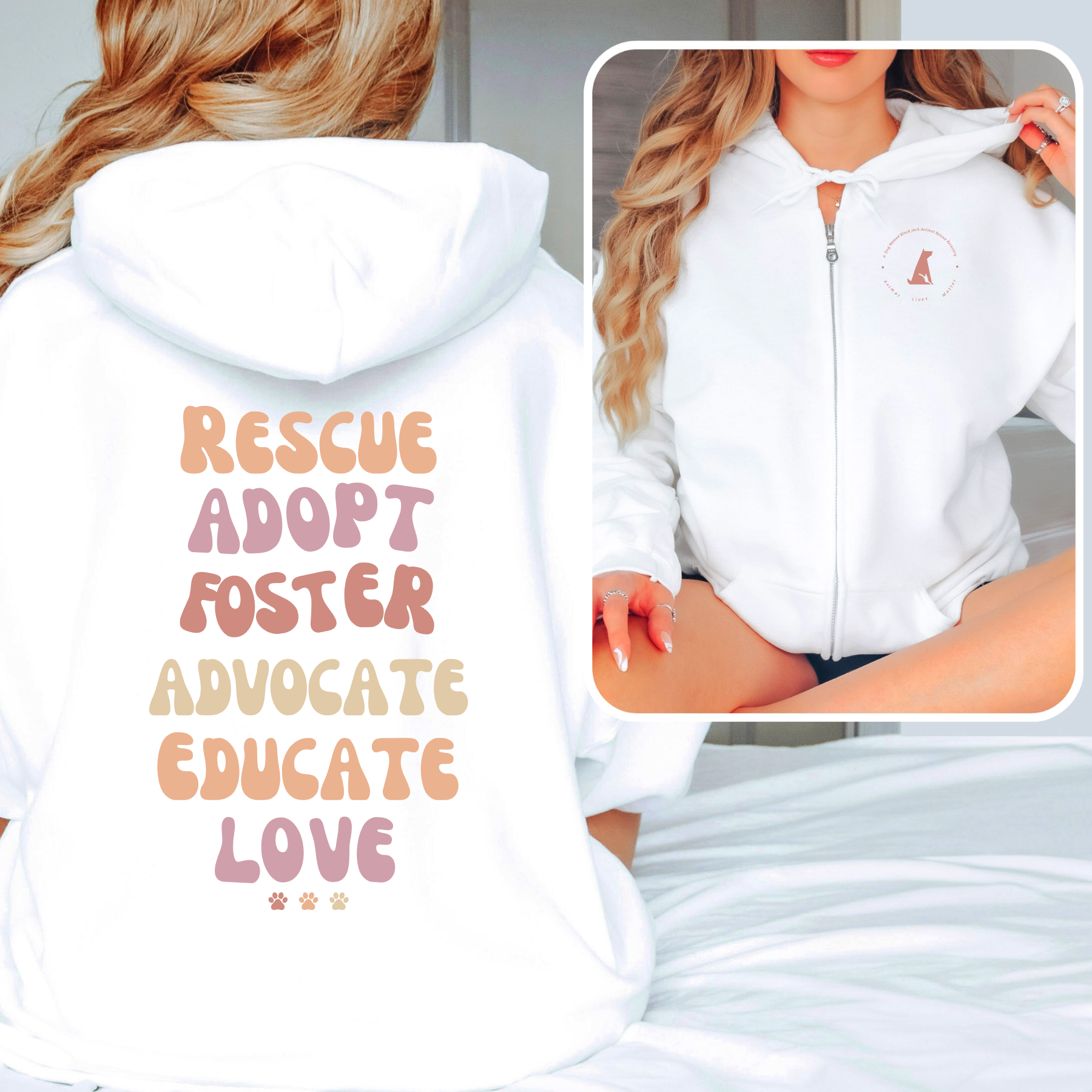 Adopt Zip Up Hoodie (available in several colors) - Ruff Life Rescue Wear