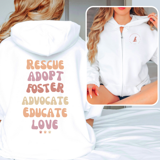 Adopt Zip Up Hoodie (available in several colors) - Ruff Life Rescue Wear