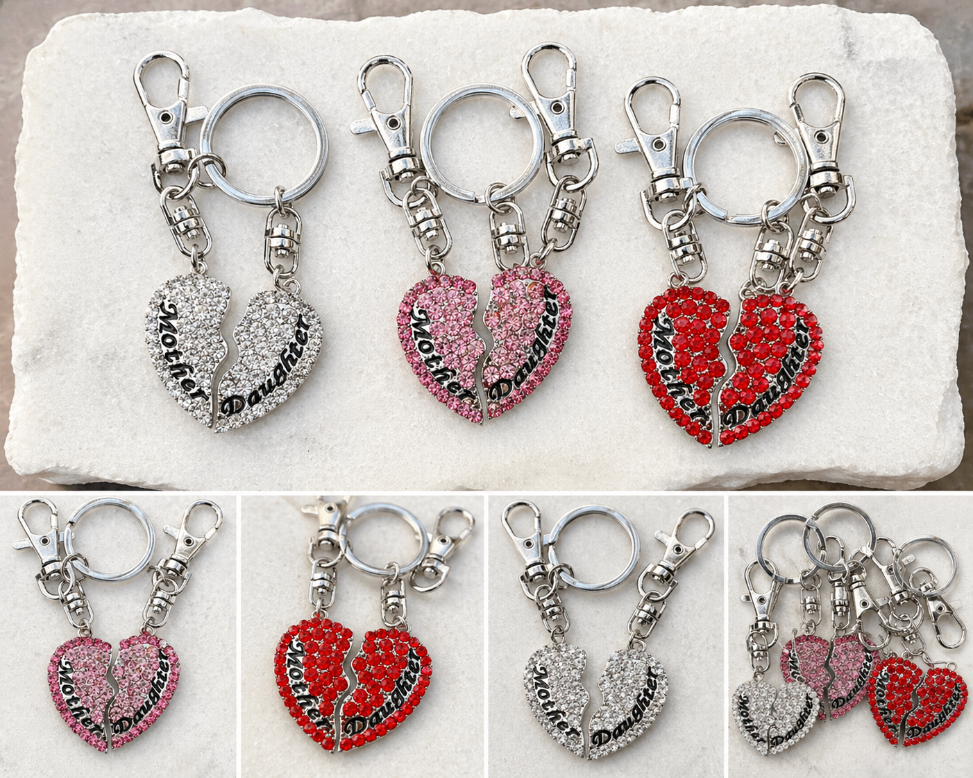 Mother Daughter Heart Keychain Set – Rhinestone Matching Gift for Mom – Mother’s Day Purse Charm - Ruff Life Rescue Wear