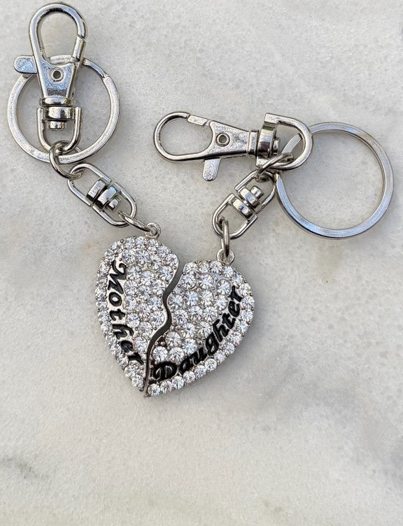 Mother Daughter Heart Keychain Set – Rhinestone Matching Gift for Mom – Mother’s Day Purse Charm - Ruff Life Rescue Wear