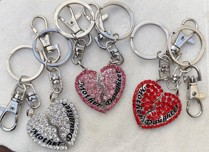 Mother Daughter Heart Keychain Set – Rhinestone Matching Gift for Mom – Mother’s Day Purse Charm - Ruff Life Rescue Wear