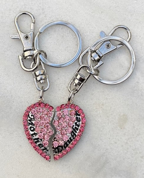 Mother Daughter Heart Keychain Set – Rhinestone Matching Gift for Mom – Mother’s Day Purse Charm - Ruff Life Rescue Wear