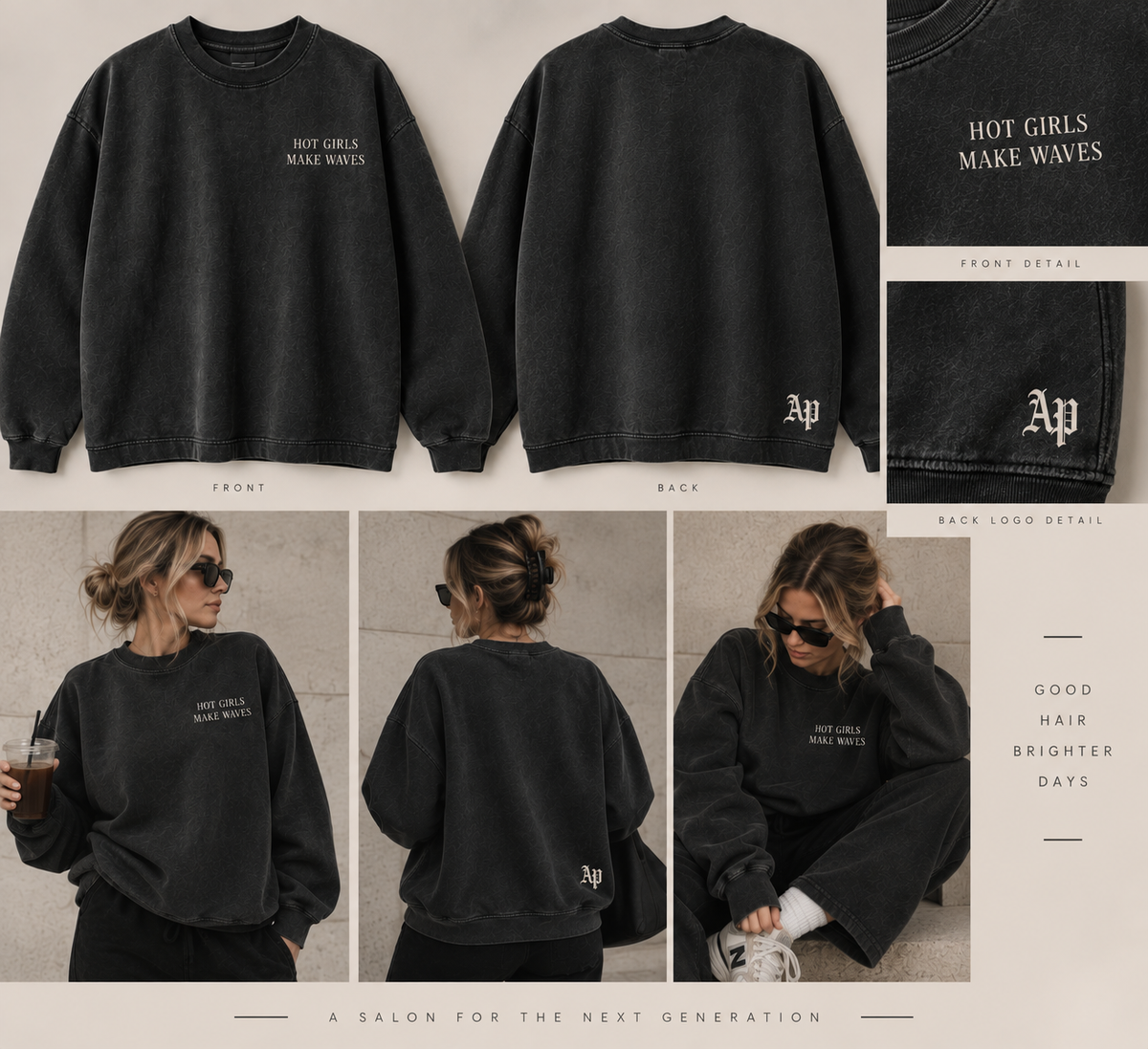Hot Girls Make Waves – Vintage Pigment-Dyed Crewneck Sweatshirt