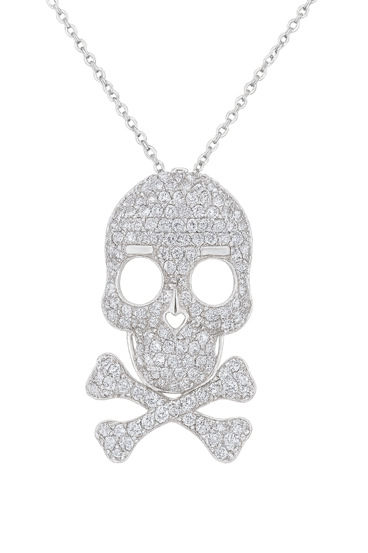 Sparkling Skull & Crossbones Pendant Necklace