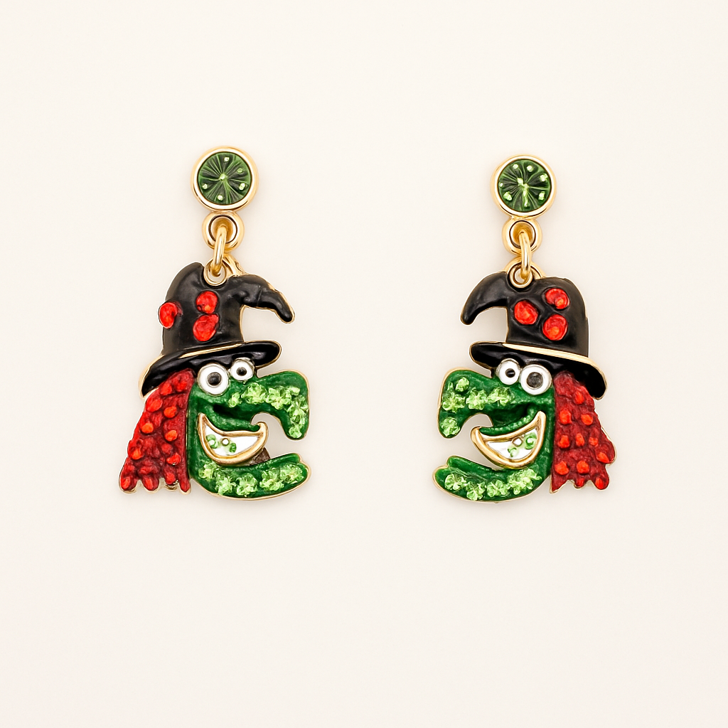 Green Witch Earrings & Brooch Set – Swarovski Crystal Rhinestones | Halloween Collection