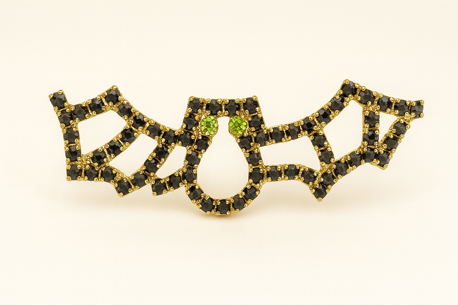 Bat Pin with Green Crystal Eyes – Halloween Brooch