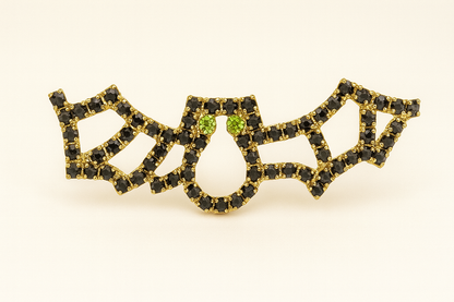 Bat Pin with Green Crystal Eyes – Halloween Brooch