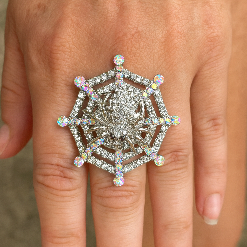 Sparkling Spiderweb Statement Ring