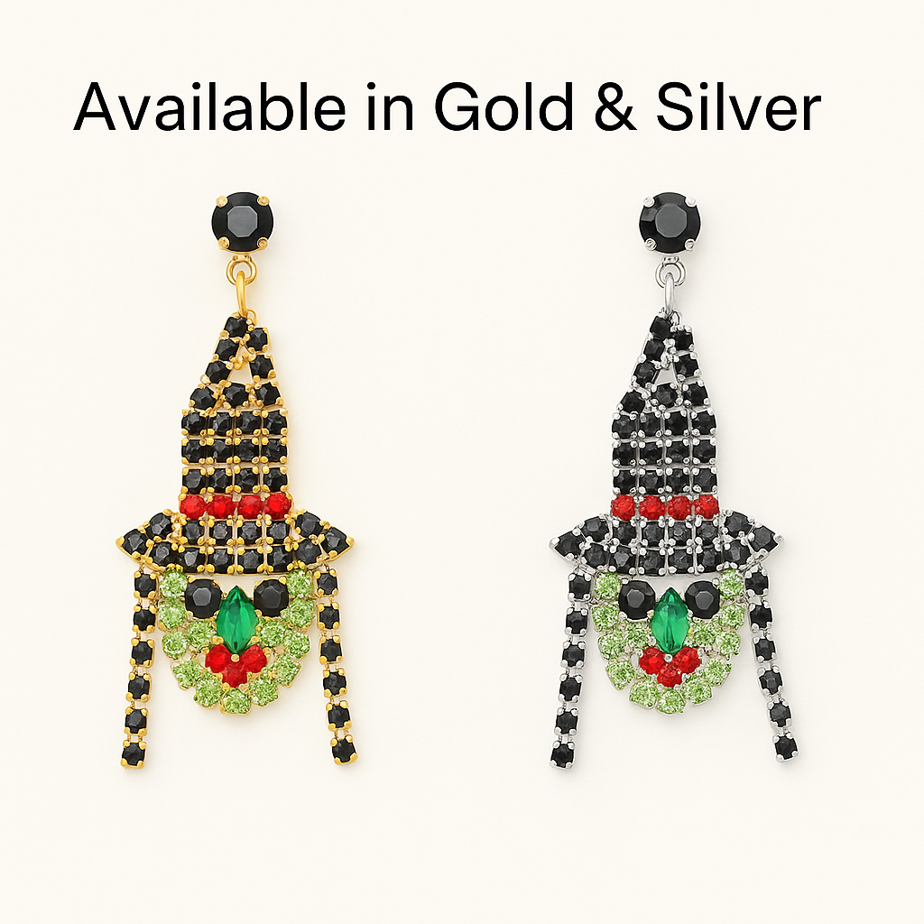 Crystal Witch Face Earrings | Gold or Silver | Rhinestone Drop Halloween Jewelry