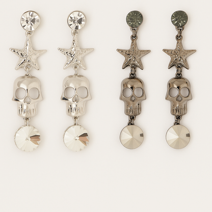 Skull & Star Dangle Earrings – Rhinestone Gothic Statement Jewelry