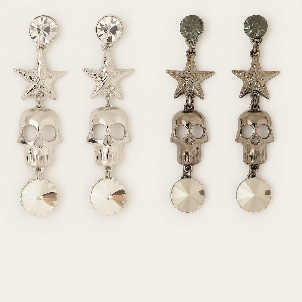 Skull & Star Dangle Earrings – Rhinestone Gothic Statement Jewelry
