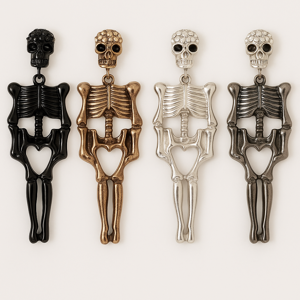 Skeleton Dangle Earrings - Silver Bronze or Black