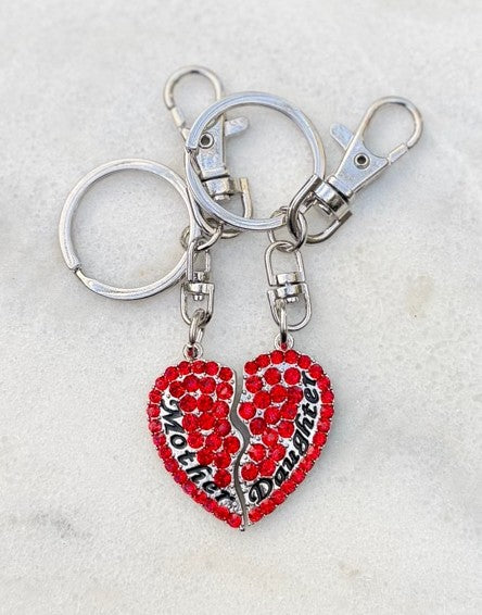 Mother Daughter Heart Keychain Set – Rhinestone Matching Gift for Mom – Mother’s Day Purse Charm - Ruff Life Rescue Wear
