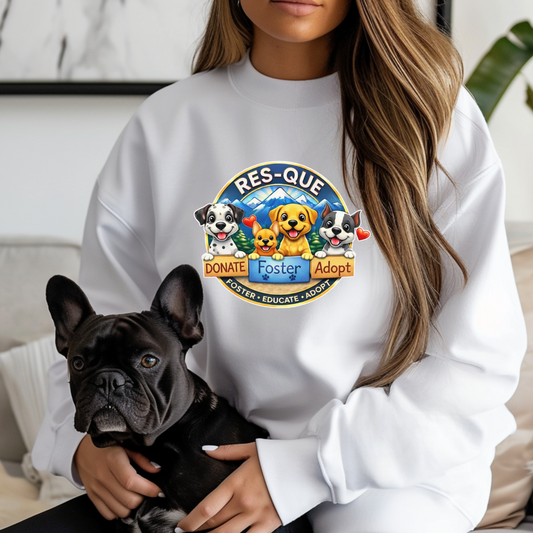 NEW RES-QUE “Donate • Foster • Adopt” Crewneck Sweatshirt (Available in many fun colors) - Ruff Life Rescue Wear