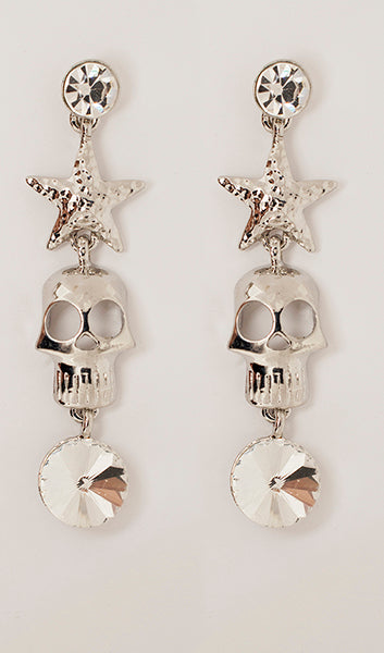 Skull & Star Dangle Earrings – Rhinestone Gothic Statement Jewelry
