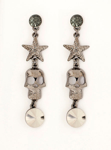 Skull & Star Dangle Earrings – Rhinestone Gothic Statement Jewelry