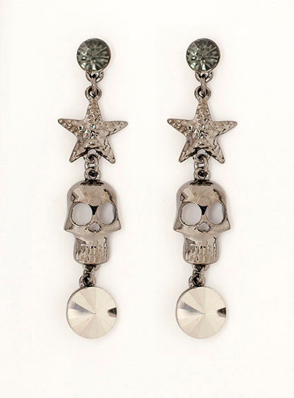 Skull & Star Dangle Earrings – Rhinestone Gothic Statement Jewelry
