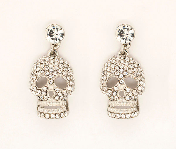 Rhinestone Skull Necklace & Earrings Set