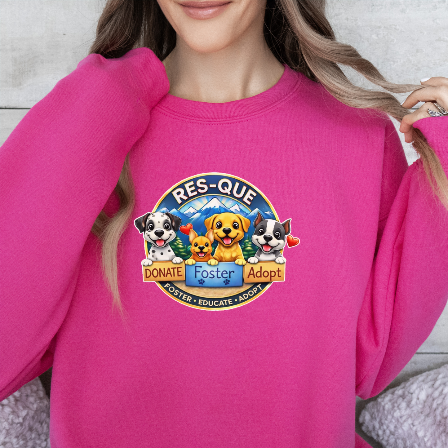 NEW RES-QUE “Donate • Foster • Adopt” Crewneck Sweatshirt (Available in many fun colors) - Ruff Life Rescue Wear
