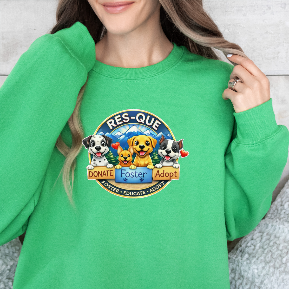 NEW RES-QUE “Donate • Foster • Adopt” Crewneck Sweatshirt (Available in many fun colors) - Ruff Life Rescue Wear