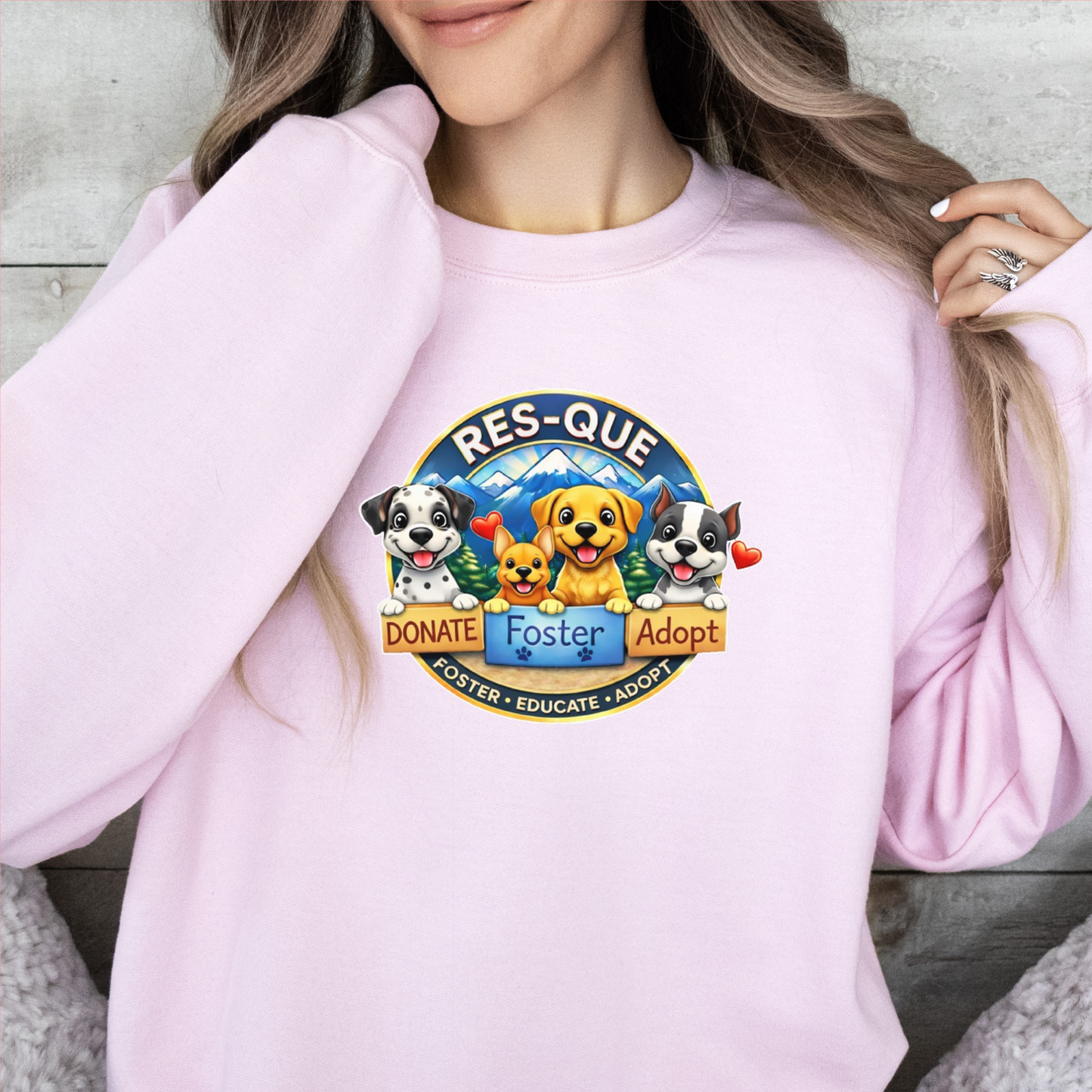 NEW RES-QUE “Donate • Foster • Adopt” Crewneck Sweatshirt (Available in many fun colors) - Ruff Life Rescue Wear