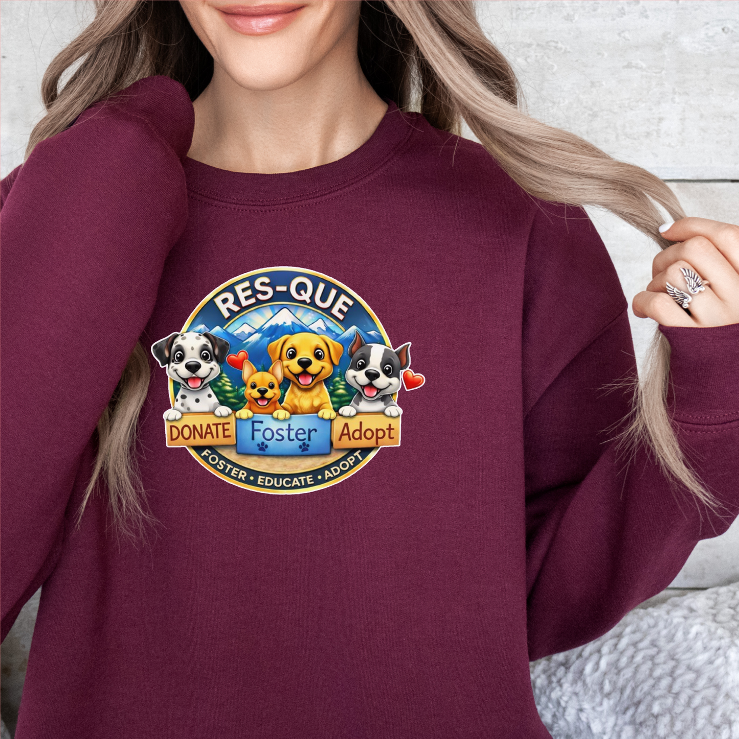 NEW RES-QUE “Donate • Foster • Adopt” Crewneck Sweatshirt (Available in many fun colors) - Ruff Life Rescue Wear