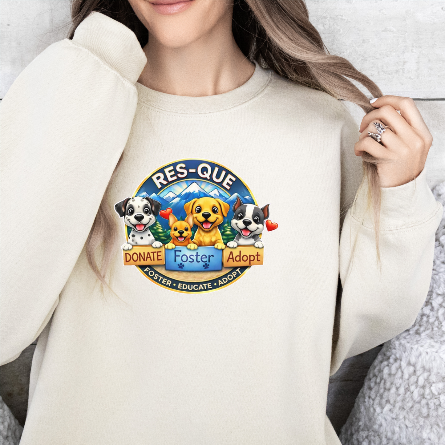 NEW RES-QUE “Donate • Foster • Adopt” Crewneck Sweatshirt (Available in many fun colors) - Ruff Life Rescue Wear