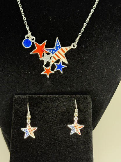 Patriotic Jewelry Set – Flag Necklace & Earrings (Adjustable 16"–18") - Ruff Life Rescue Wear