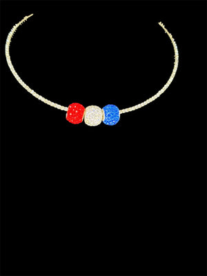 Patriotic Rhinestone Choker – [Bead Trio / Flag Curve Bar]