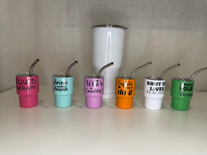 Mini Tumbler Shot Glass – Funny Sayings | 3.5 oz Stainless Steel Cup with Lid & Straw