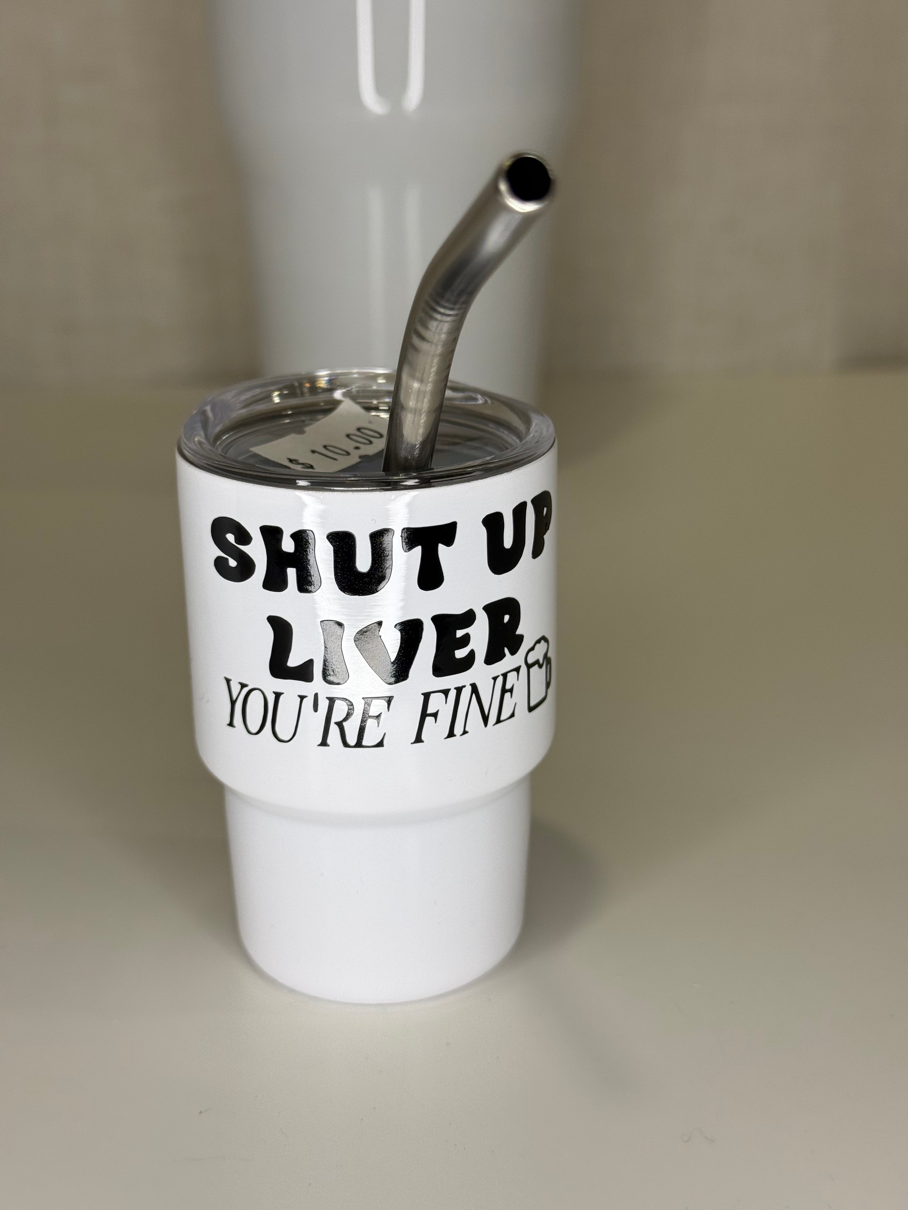 Mini Tumbler Shot Glass – Funny Sayings | 3.5 oz Stainless Steel Cup with Lid & Straw