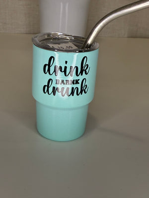 Mini Tumbler Shot Glass – Funny Sayings | 3.5 oz Stainless Steel Cup with Lid & Straw