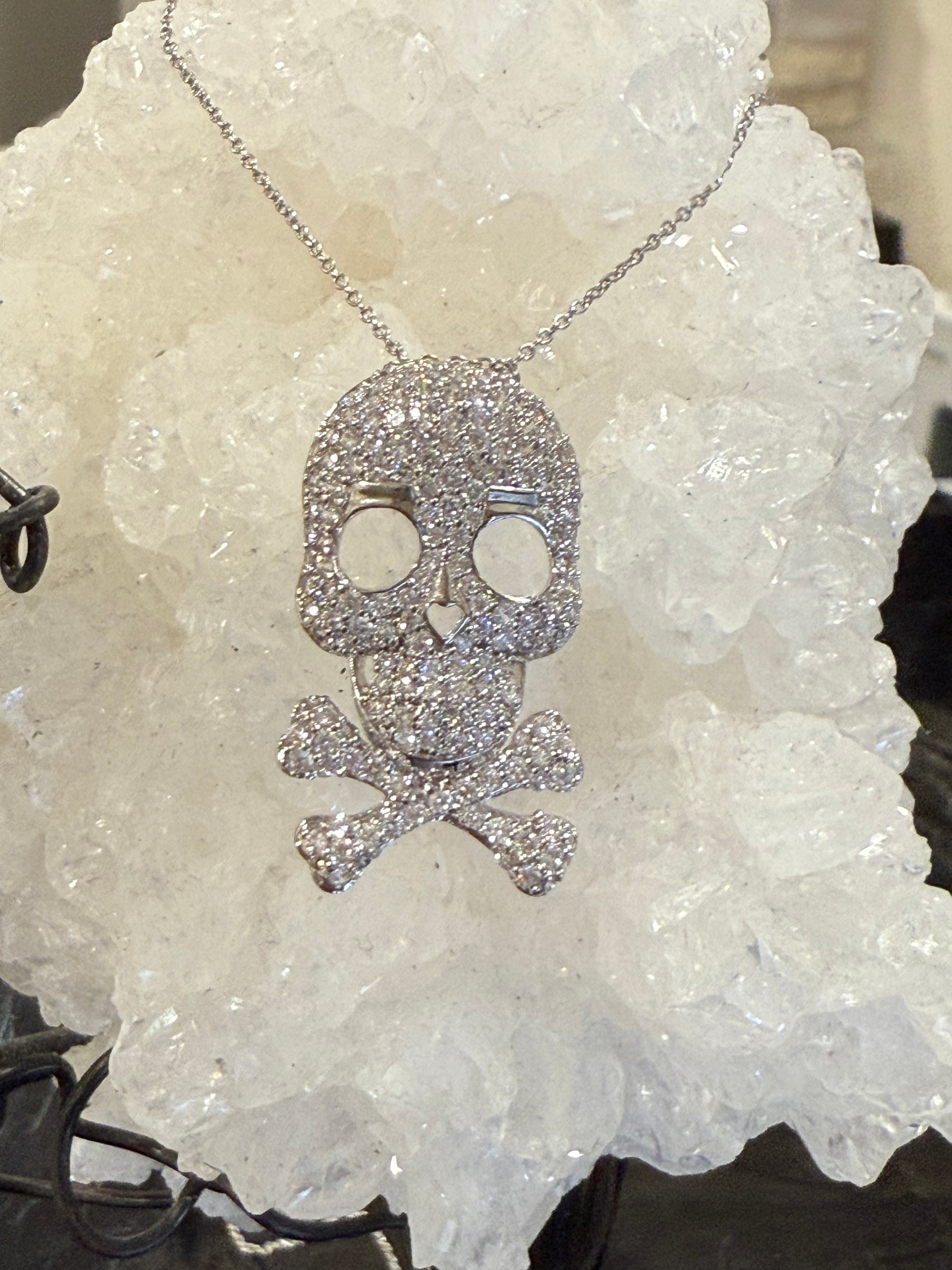 Sparkling Skull & Crossbones Pendant Necklace