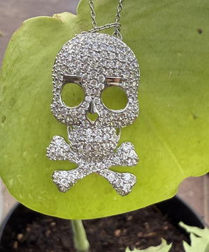 Sparkling Skull & Crossbones Pendant Necklace