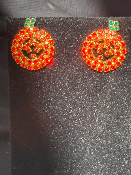 Jack-O’-Lantern Stud Earrings – Crystal Pumpkin - Ruff Life Rescue Wear