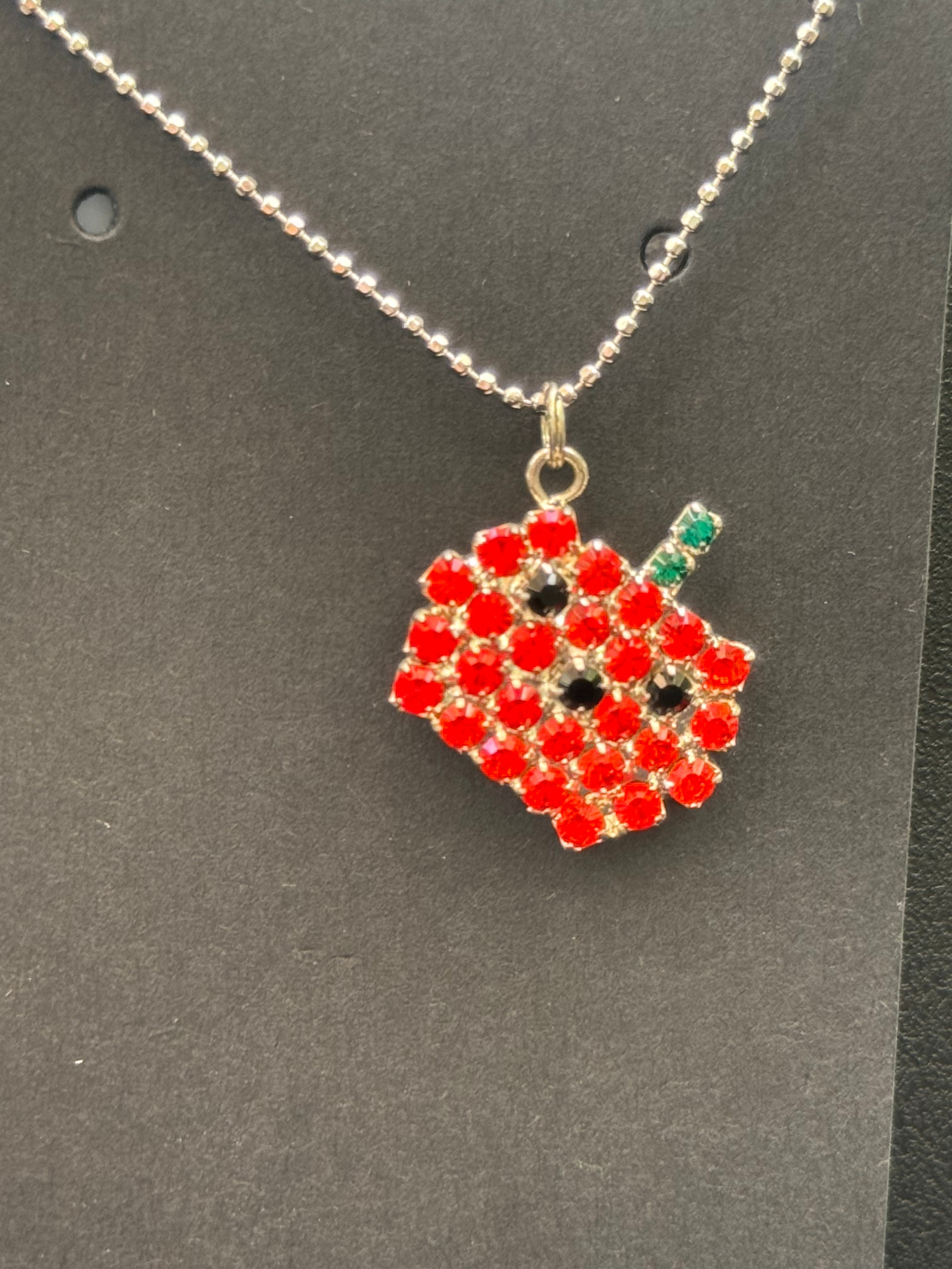 Silver Pumpkin Rhinestone Necklace – Adjustable 16–18" Pendant | Halloween Collection