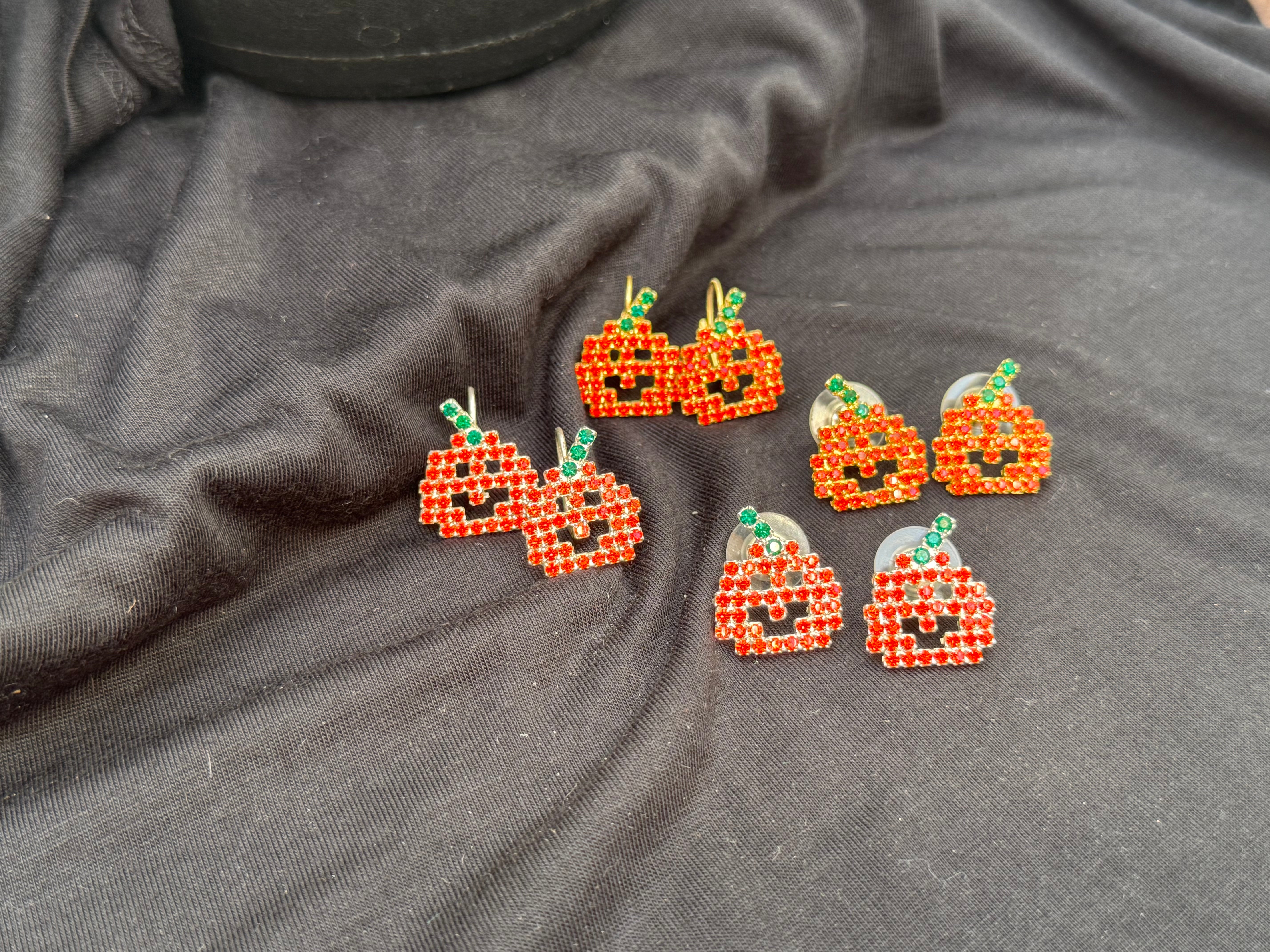 Pumpkin Rhinestone Earrings – Lever-Back or Post | Gold or Silver