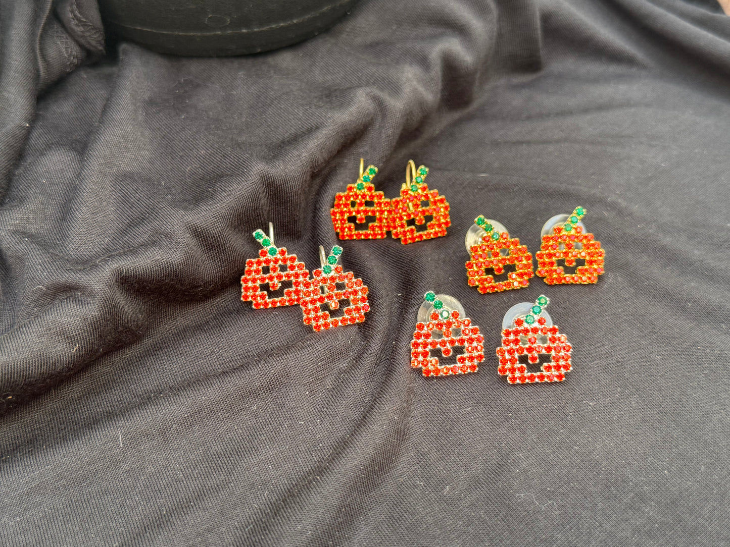 Pumpkin Rhinestone Earrings – Lever-Back or Post | Gold or Silver