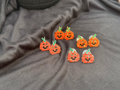 Pumpkin Rhinestone Earrings – Lever-Back or Post | Gold or Silver