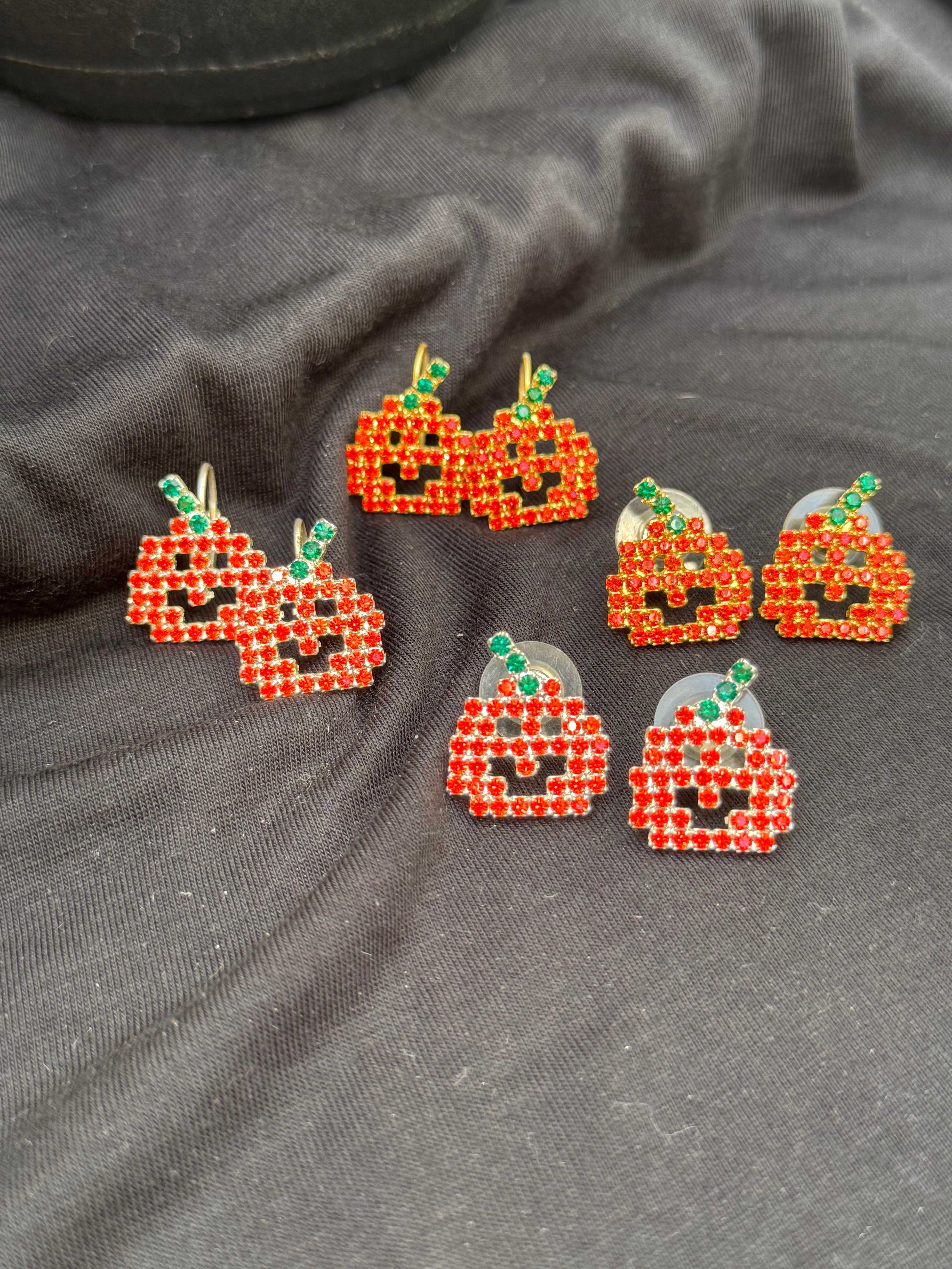 Pumpkin Rhinestone Earrings – Lever-Back or Post | Gold or Silver