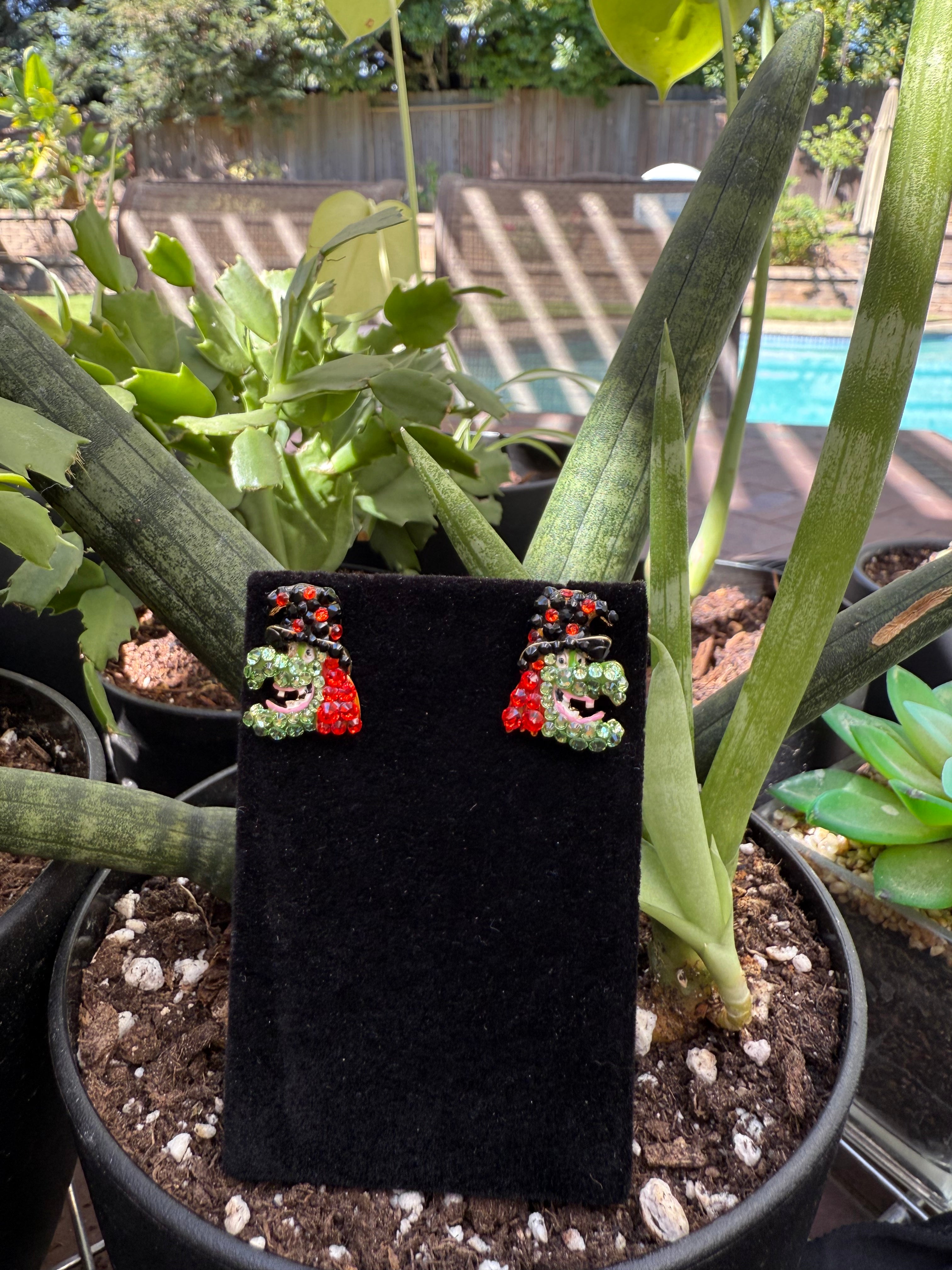 Green Witch Earrings & Brooch Set – Swarovski Crystal Rhinestones | Halloween Collection