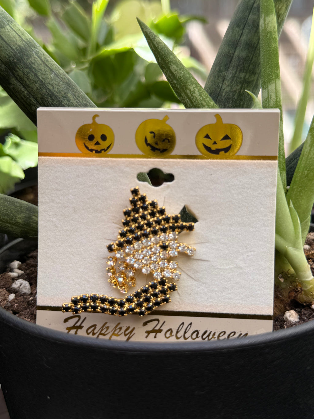 Flying Witch Brooch | Crystal Halloween Pin