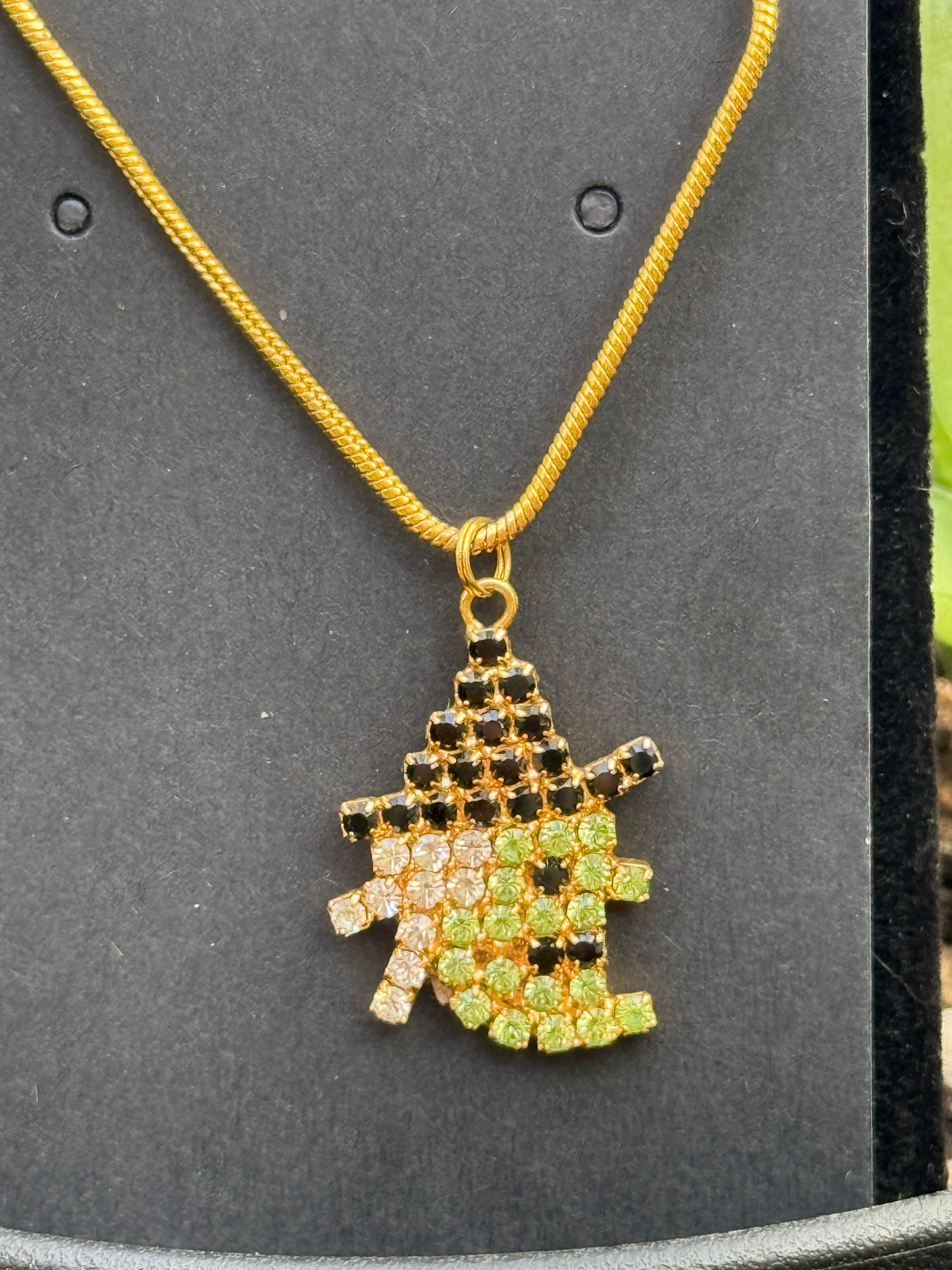 Crystal Witch Necklace | 18" Gold or Silver Chain | Sparkly Rhinestone Halloween Jewelry | Ruff Life Rescue Wear