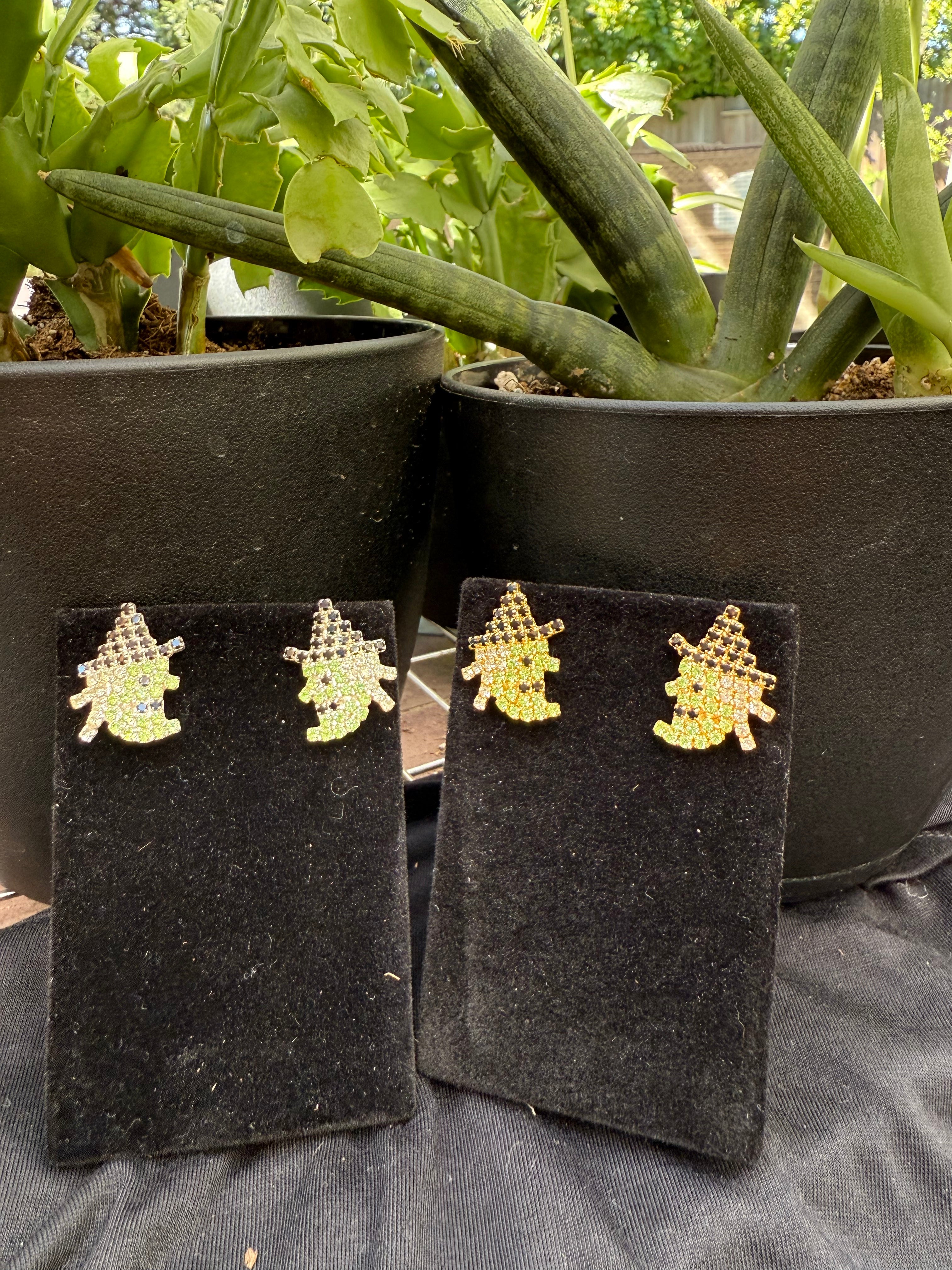 Crystal Witch Earrings & Pin Set | Gold or Silver | Austrian Crystal Halloween Jewelry