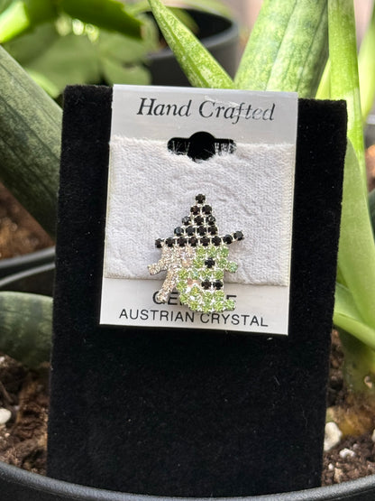 Crystal Witch Earrings & Pin Set | Gold or Silver | Austrian Crystal Halloween Jewelry
